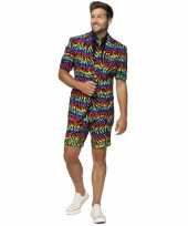 Carnaval heren verkleed zomer kostuum zebra regenboog print
