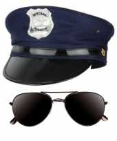 Carnaval politie agent verkleed setje pet donkere zonnebril kostuum