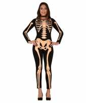 Carnaval zwart oranje skelet verkleed kostuum dames