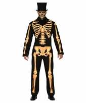 Carnaval zwart oranje skelet verkleed kostuum heren